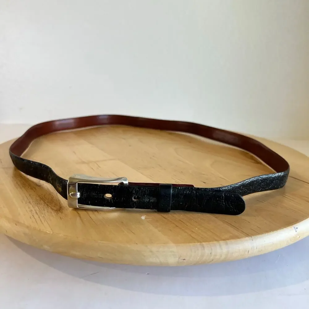 Black Genuine Calfskin Leather Silver Buckle Belt USA Made Size Medium to Large